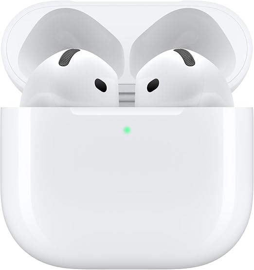 Apple AirPods 4 Wireless Earbuds, Bluetooth Headphones, Personalized Spatial Audio, Sweat and Water Resistant, USB-C Charging Case, H2 Chip, Up to 30 Hours of Battery Life, Effortless Setup for iPhone