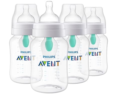 Philips Avent Anti-Colic Baby Bottle with AirFree Vent, 9oz, 4pk, Clear, SCY703/04