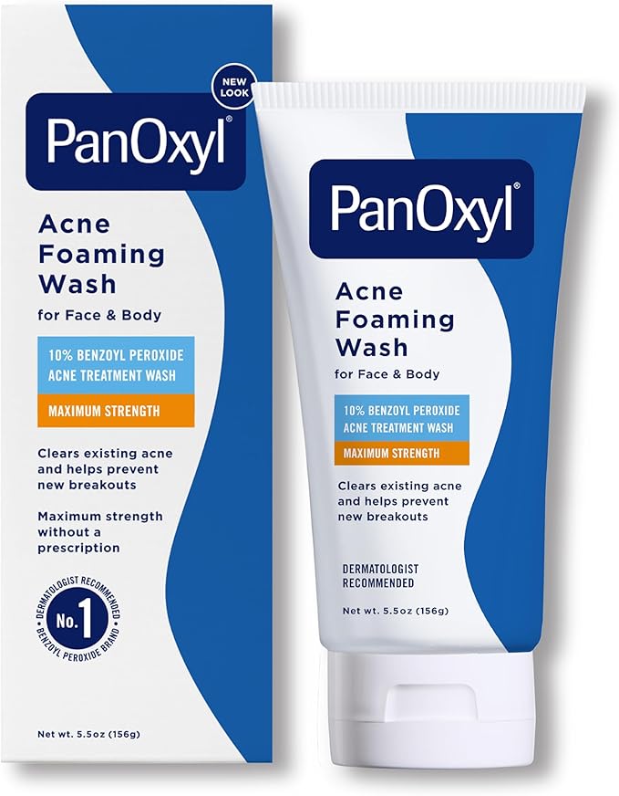 PanOxyl Acne Foaming Wash Benzoyl Peroxide 10% Maximum Strength Antimicrobial, 5.5 Oz