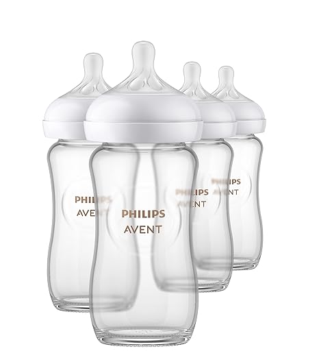 Philips AVENT Glass Natural Baby Bottle with Natural Response Nipple, Clear, 8oz, 4pk, SCY913/04