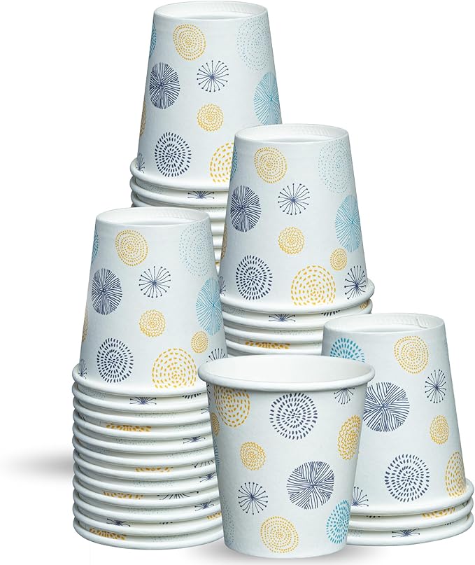 GUSTO [3 oz. - 100 Count Small Paper Cups, Disposable Mini Bathroom Mouthwash Cups - Eco-Friendly and Versatile - Floral