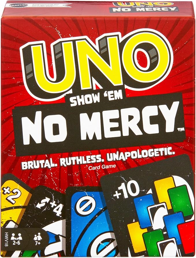 Mattel Games UNO Show ‘em No Mercy Card Game for Kids, Adults & Family Parties & Travel with Extra Cards, Special Rules & Tougher Penalties