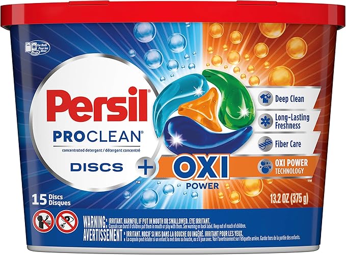 Persil ProClean Discs Laundry Detergent Pacs, Oxi, High Efficiency (HE) Compatible, Laundry Soap, 15 Count